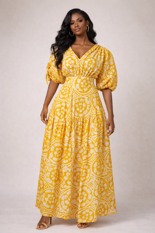 Golden Blossom Maxi Dress