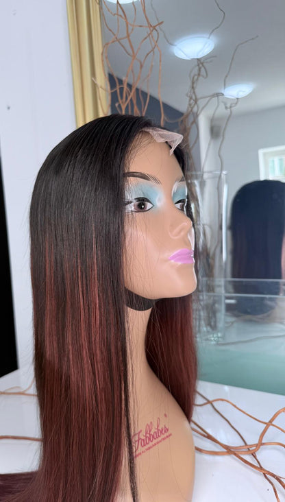 Vietnamese Burgundy Ombre Straight Lace Wig – Natural Black to Wine Red